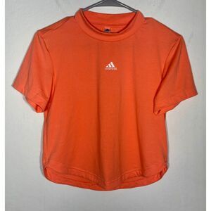 Adidas Womens Cropped T Shirt XS Orange Embroidered Logo Short Sleeve Tee